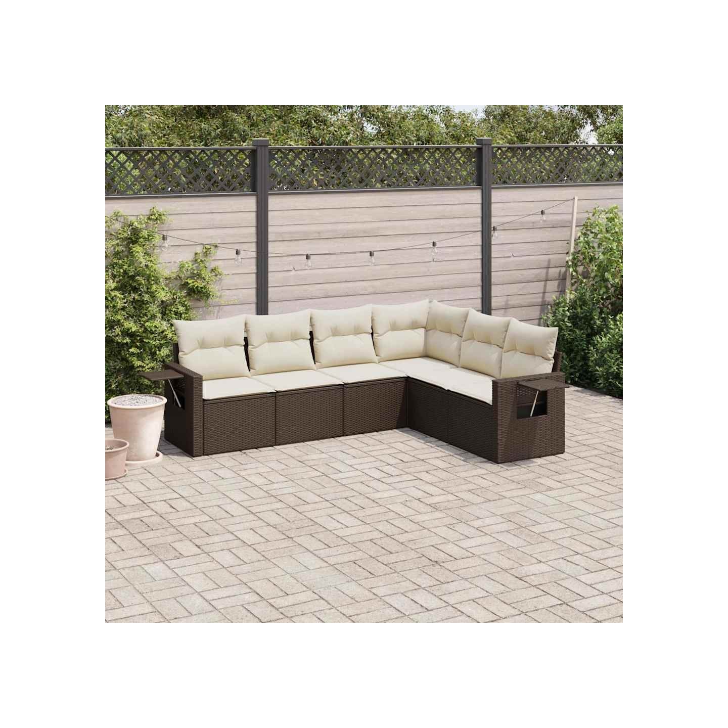 Salon de jardin avec coussins 6 pcs marron résine tressée