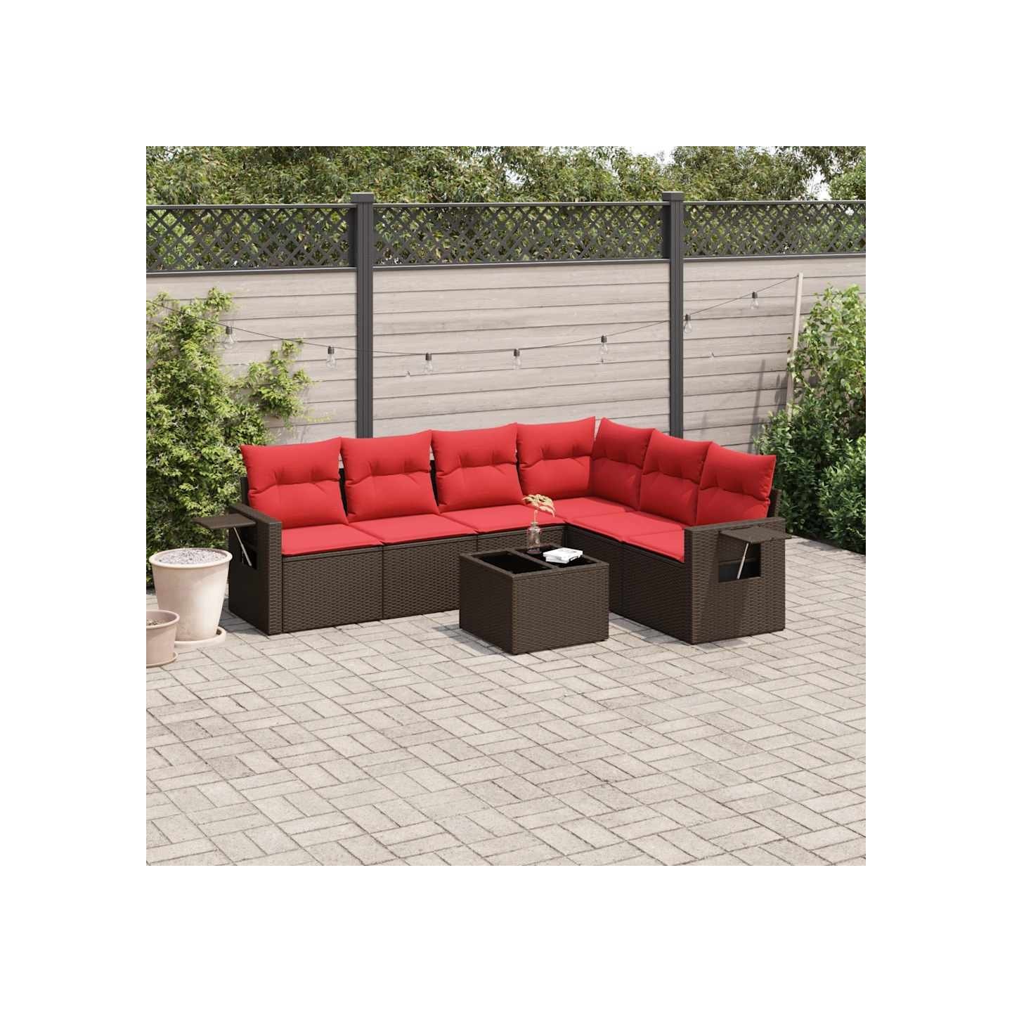 Ensemble de canapé de jardin 7 pcs avec coussins marron
