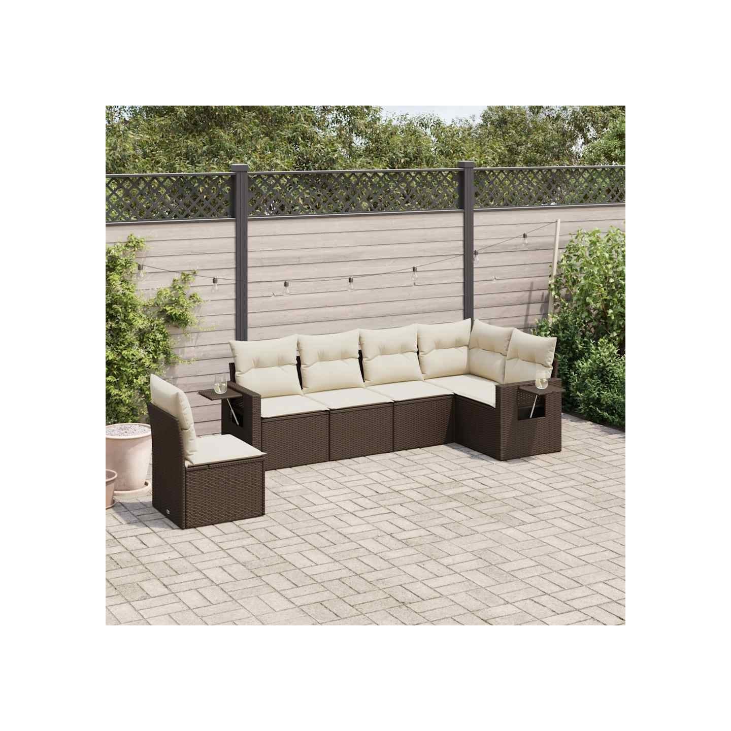 Salon de jardin avec coussins 6 pcs marron résine tressée