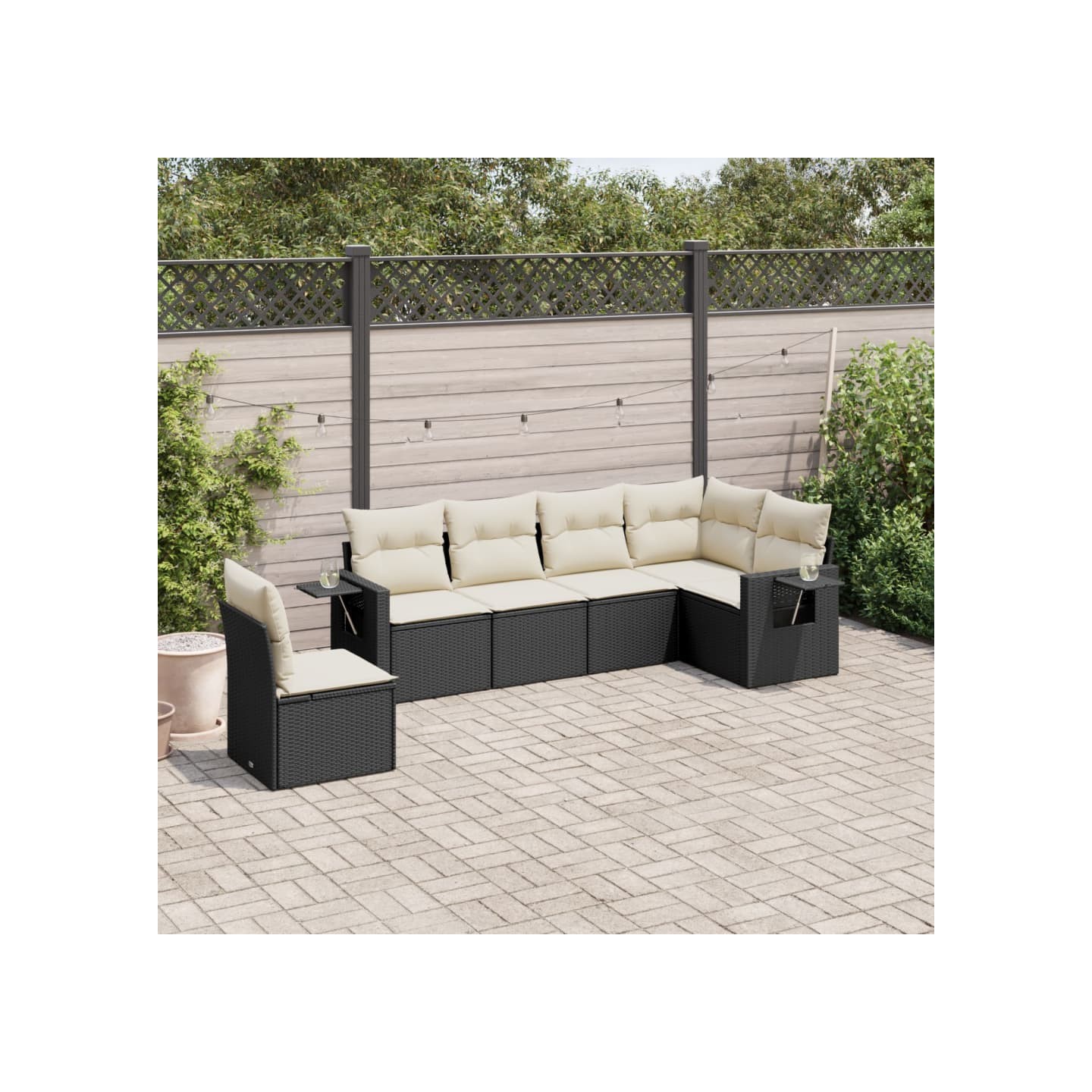 Salon de jardin 6 pcs avec coussins noir résine tressée