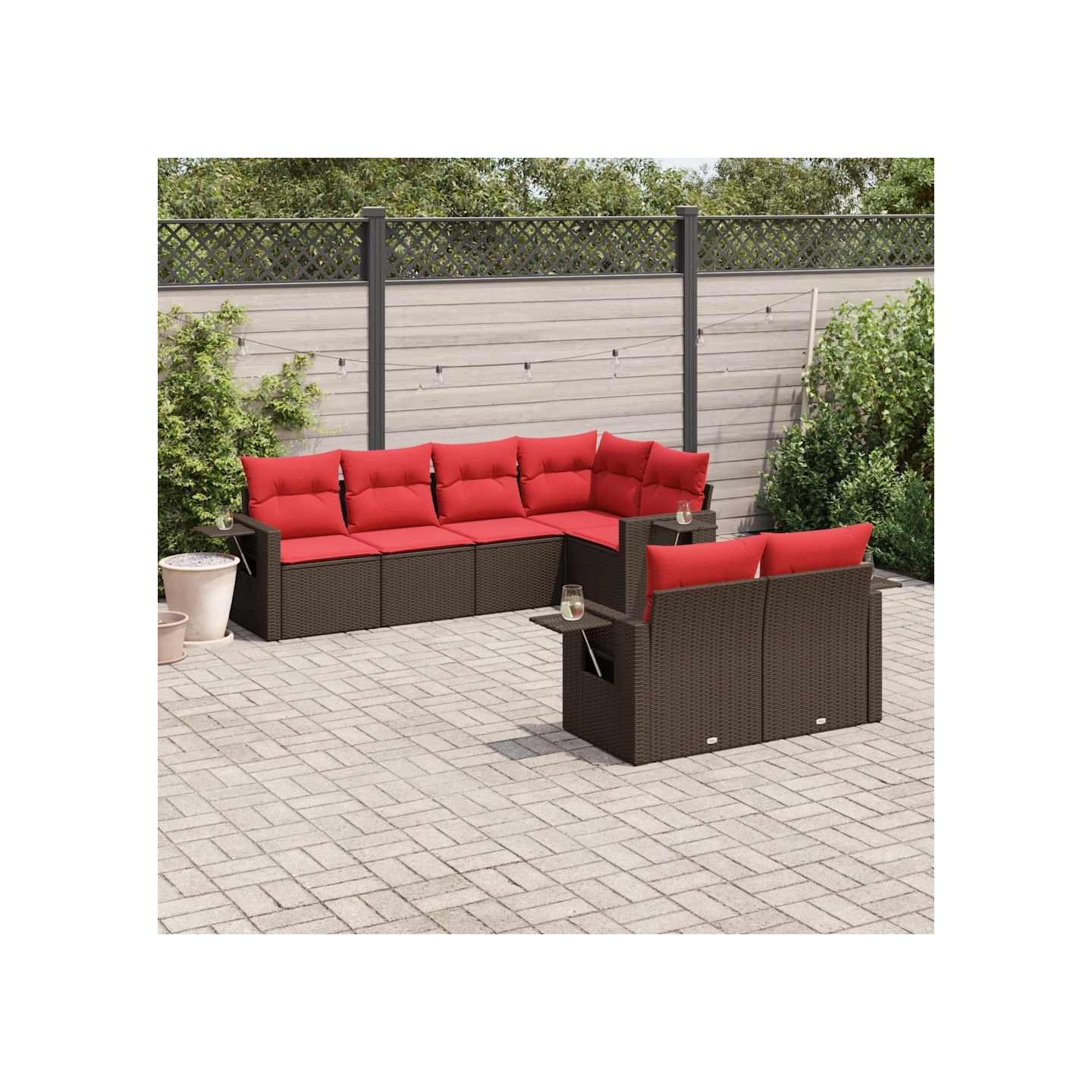 Ensemble de canapé de jardin 7 pcs avec coussins marron