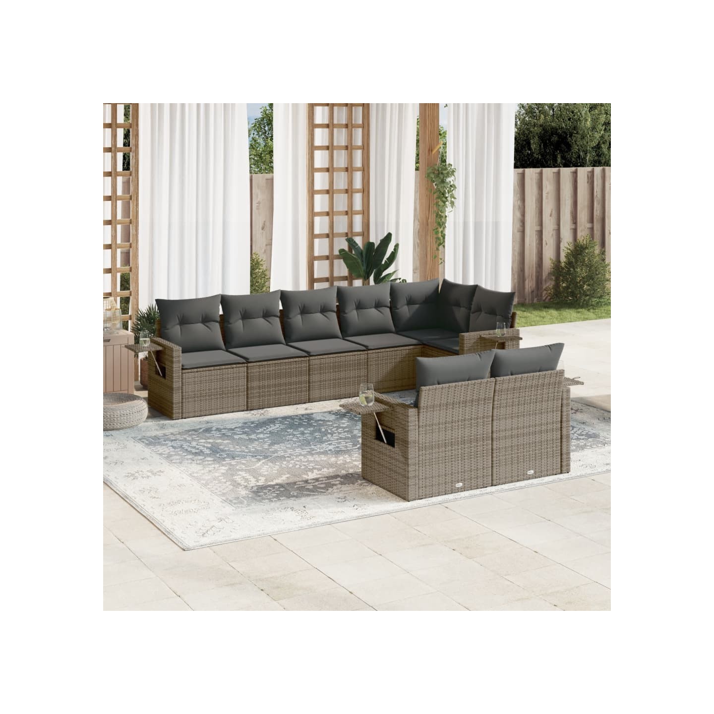 Salon de jardin 8 pcs avec coussins gris résine tressée