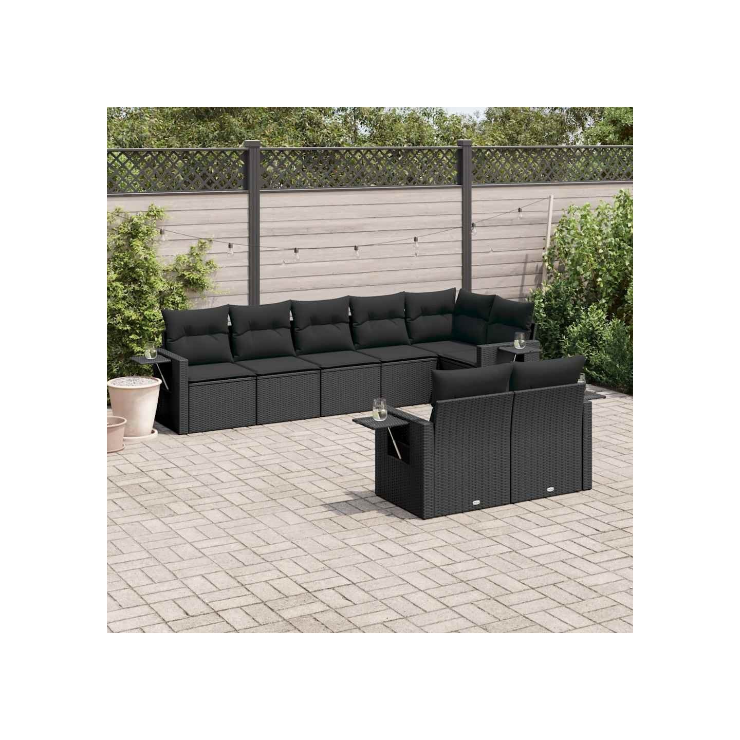 Salon de jardin 8 pcs avec coussins noir résine tressée