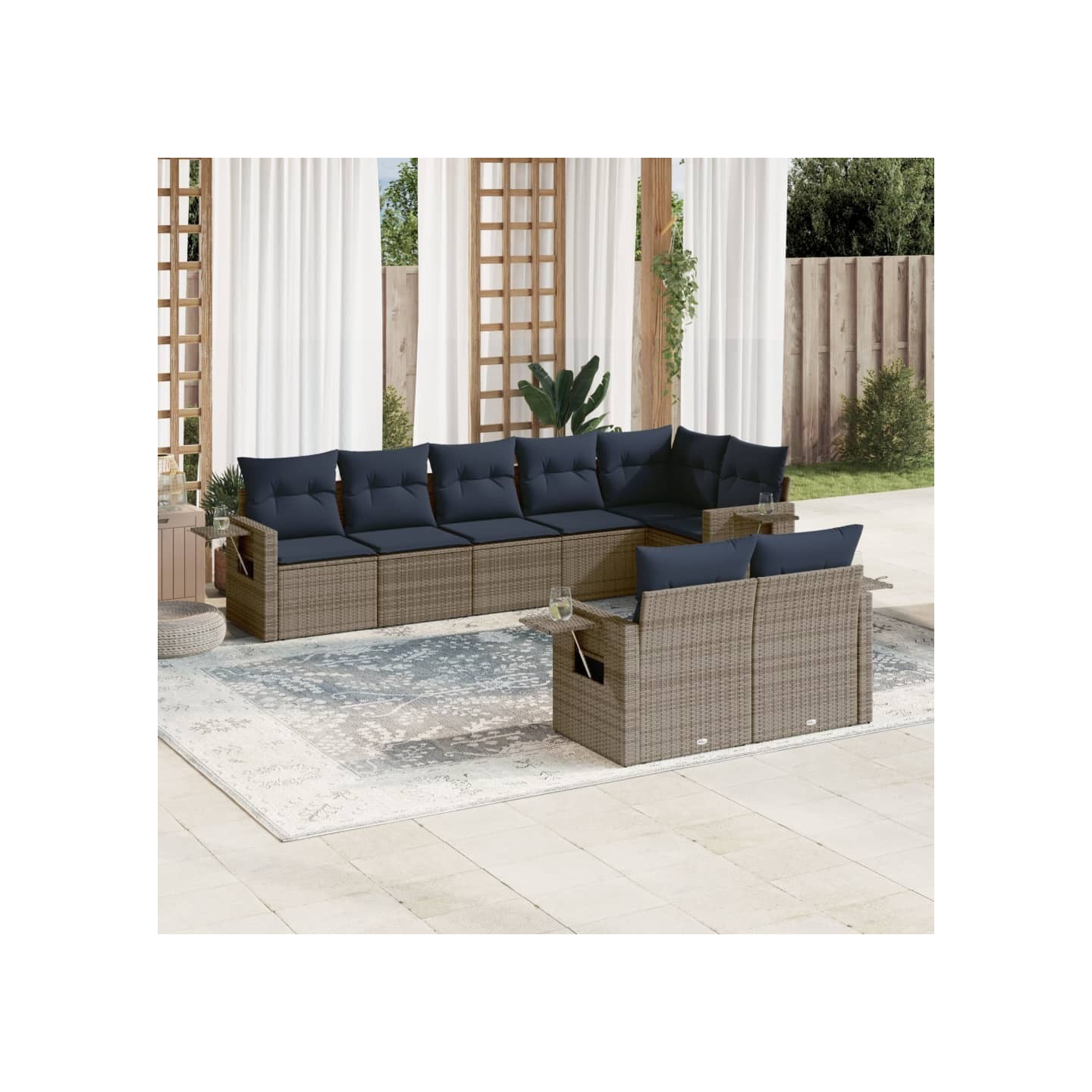 Ensemble de canapé de jardin 8 pcs avec coussins gris résine tressée