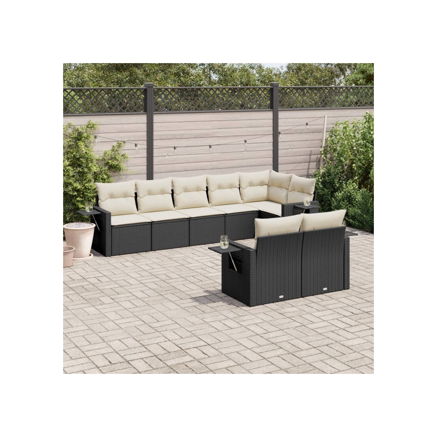 Salon de jardin 8 pcs avec coussins noir résine tressée