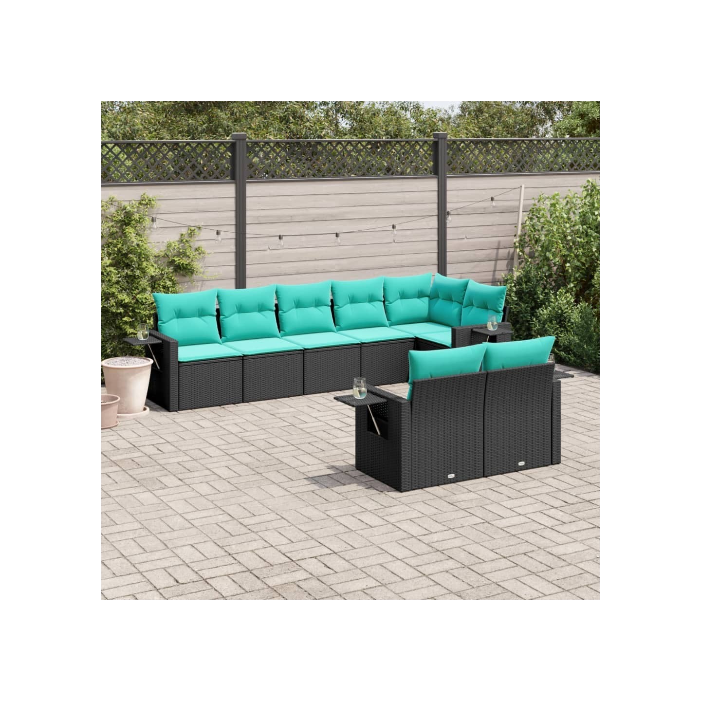 Salon de jardin 8 pcs avec coussins noir résine tressée