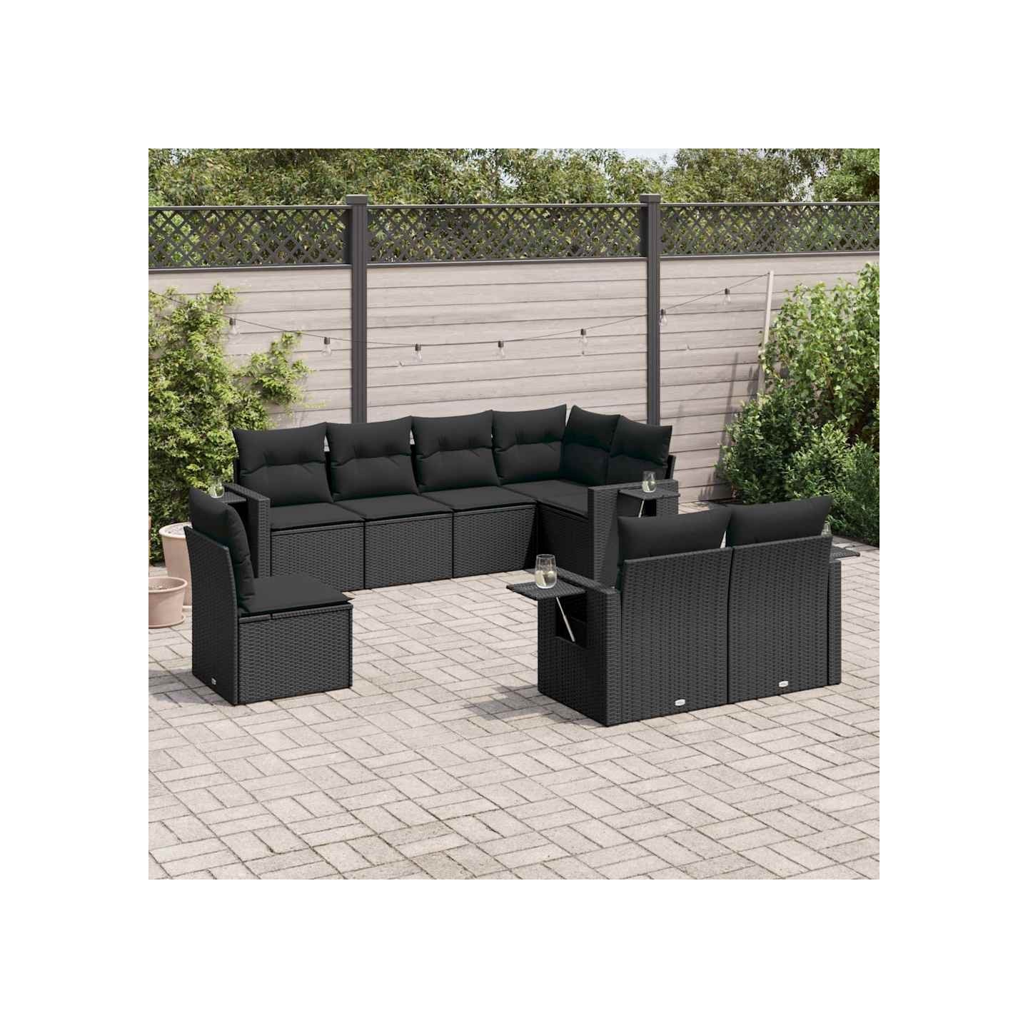 Salon de jardin 8 pcs avec coussins noir résine tressée