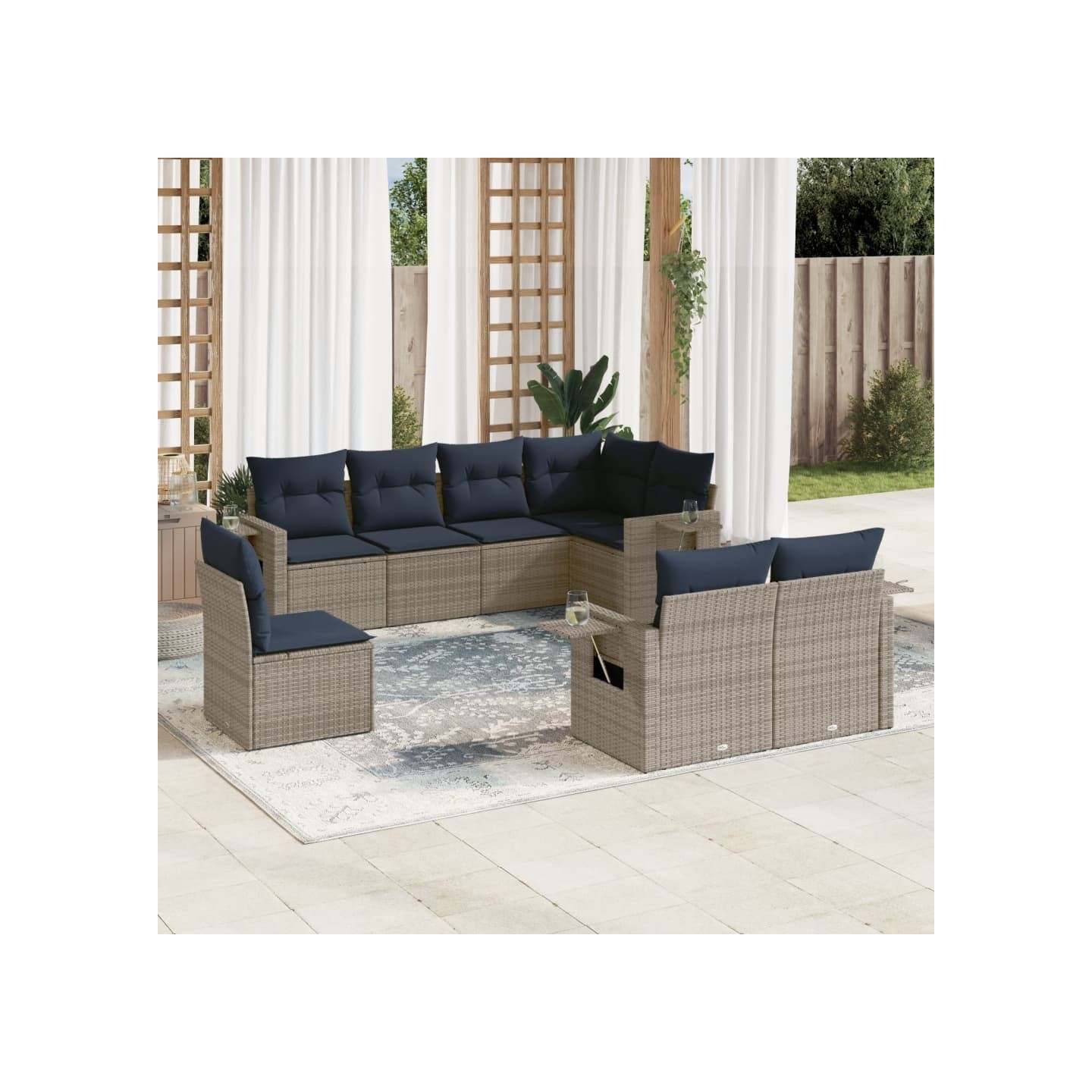 Ensemble de canapé de jardin 8 pcs avec coussins gris résine tressée