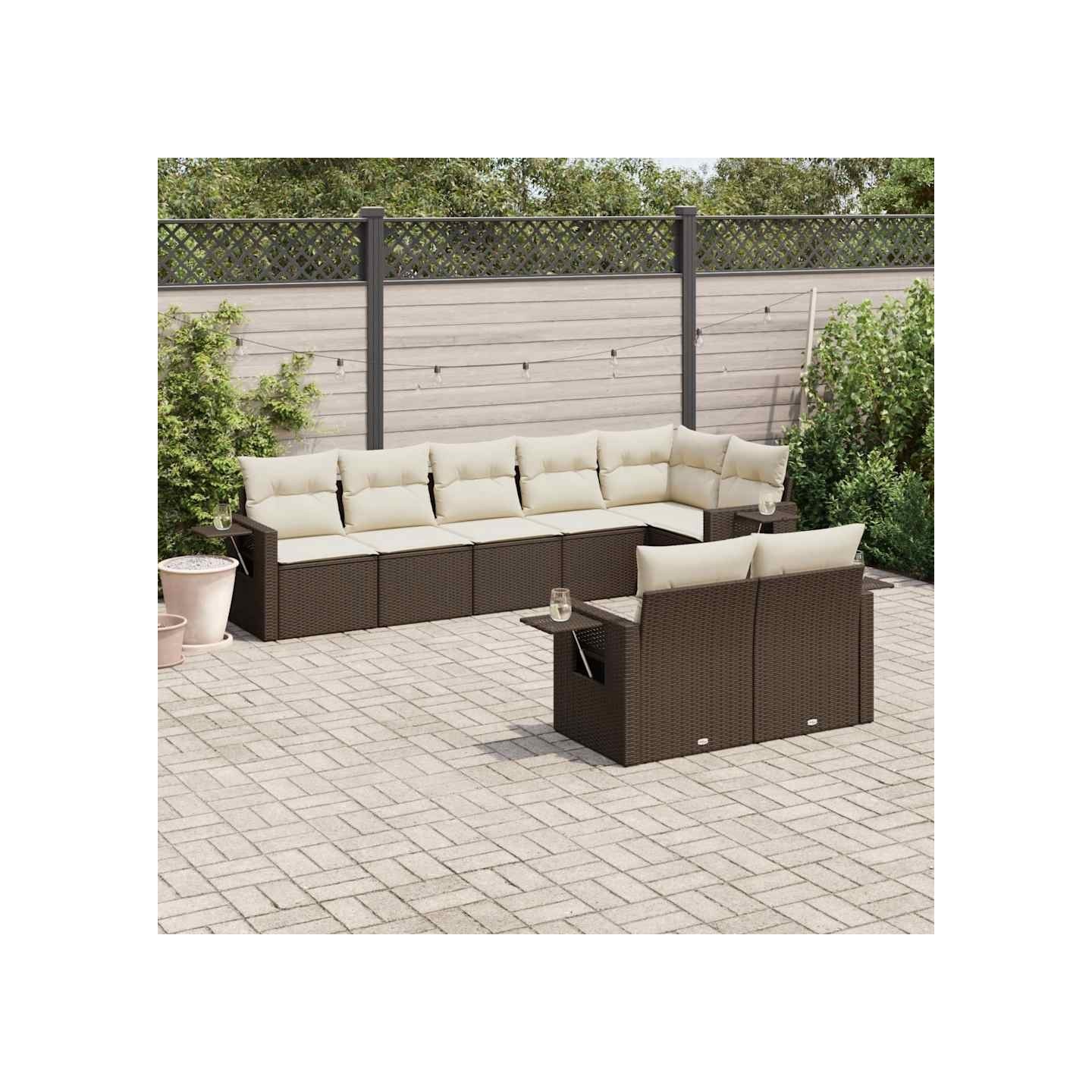 Salon de jardin 8 pcs avec coussins marron résine tressée