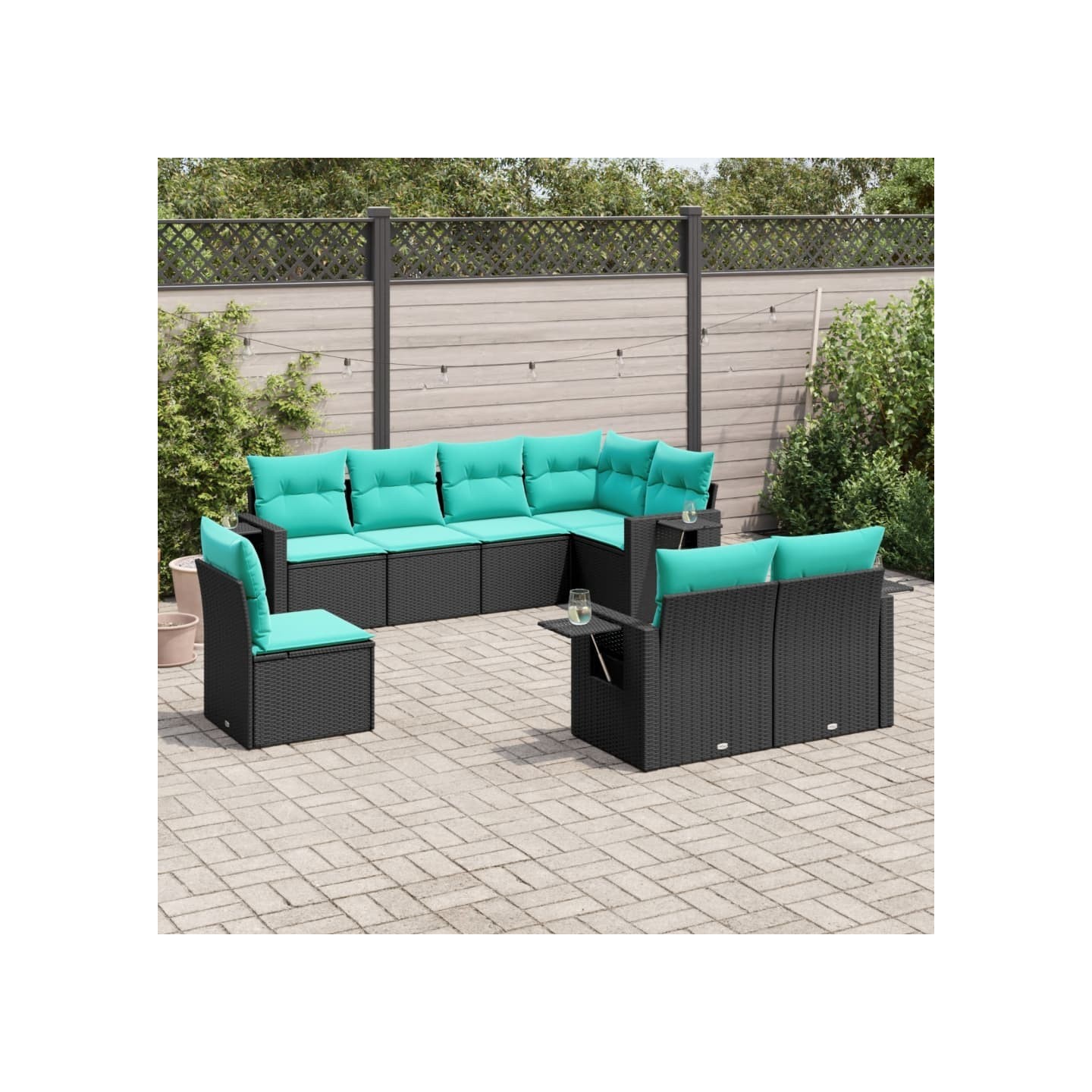 Salon de jardin 8 pcs avec coussins noir résine tressée