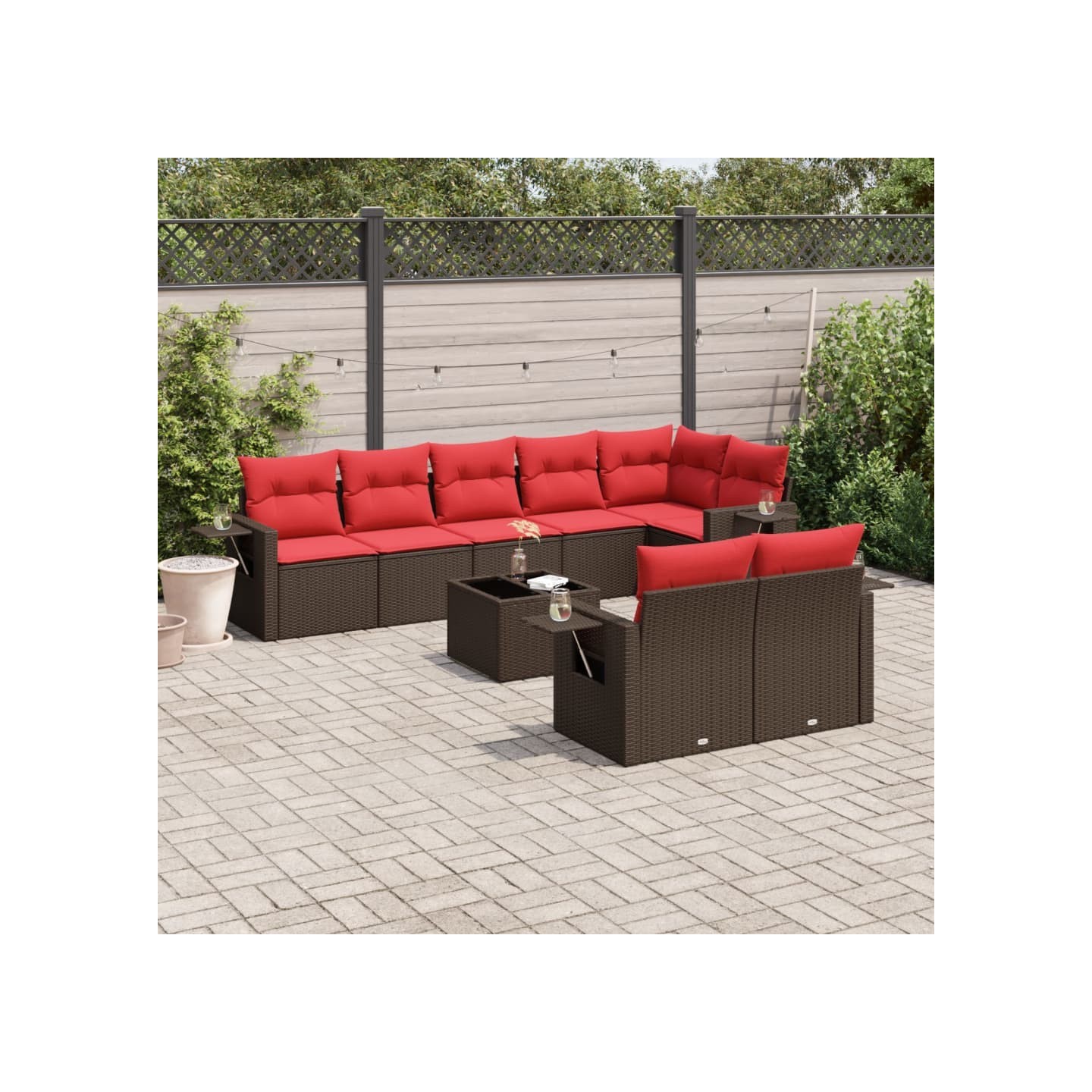Ensemble de canapé de jardin 9 pcs avec coussins marron