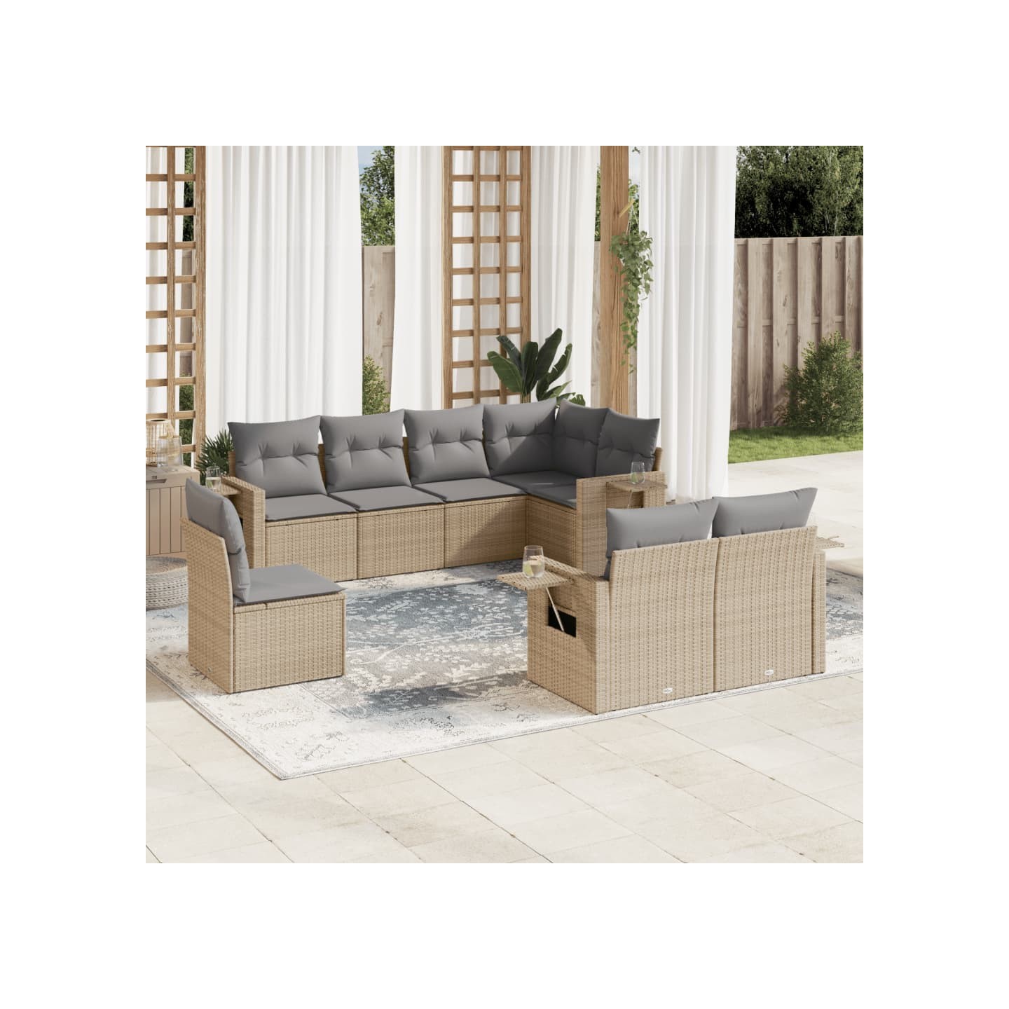 Salon de jardin avec coussins 8 pcs beige résine tressée
