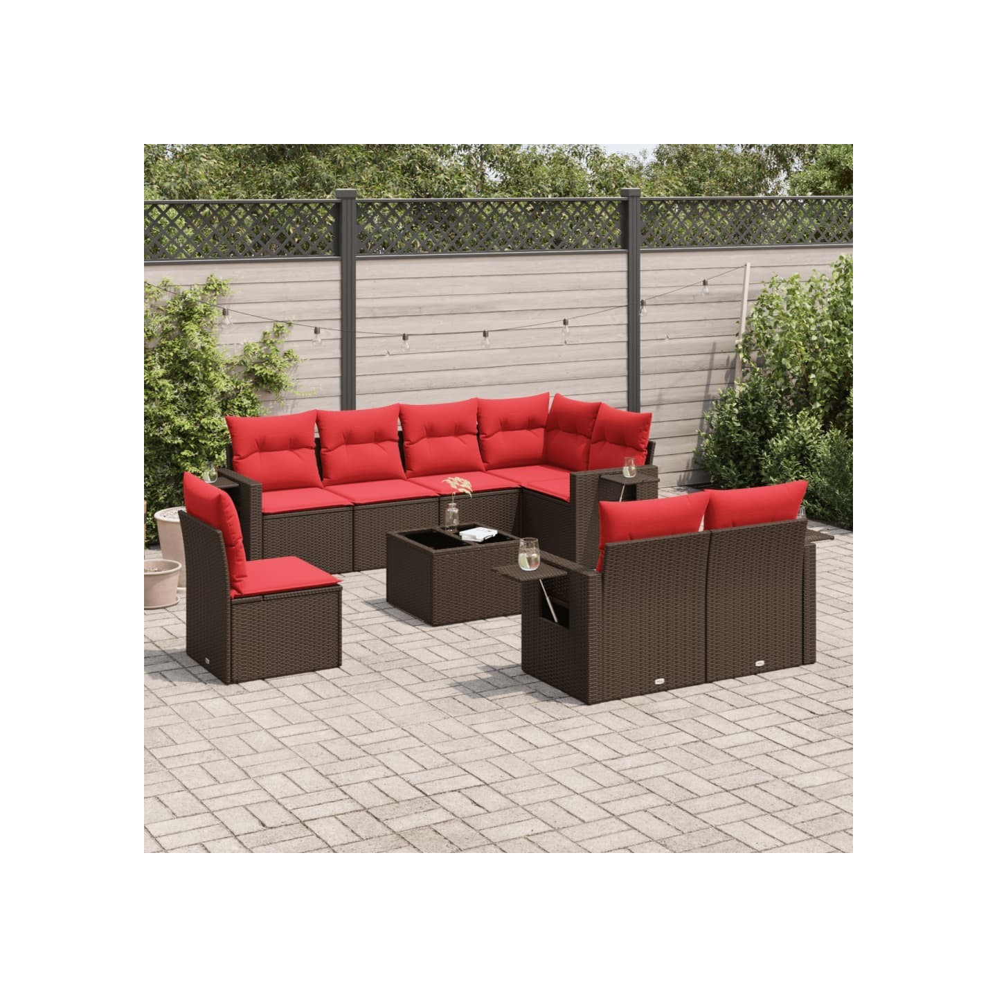 Ensemble de canapé de jardin 9 pcs avec coussins marron
