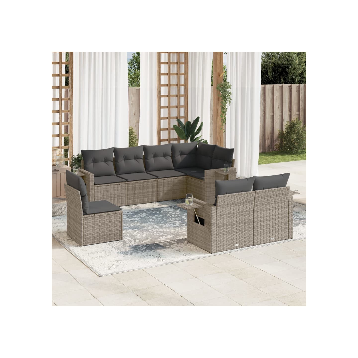 Salon de jardin 8 pcs avec coussins gris résine tressée