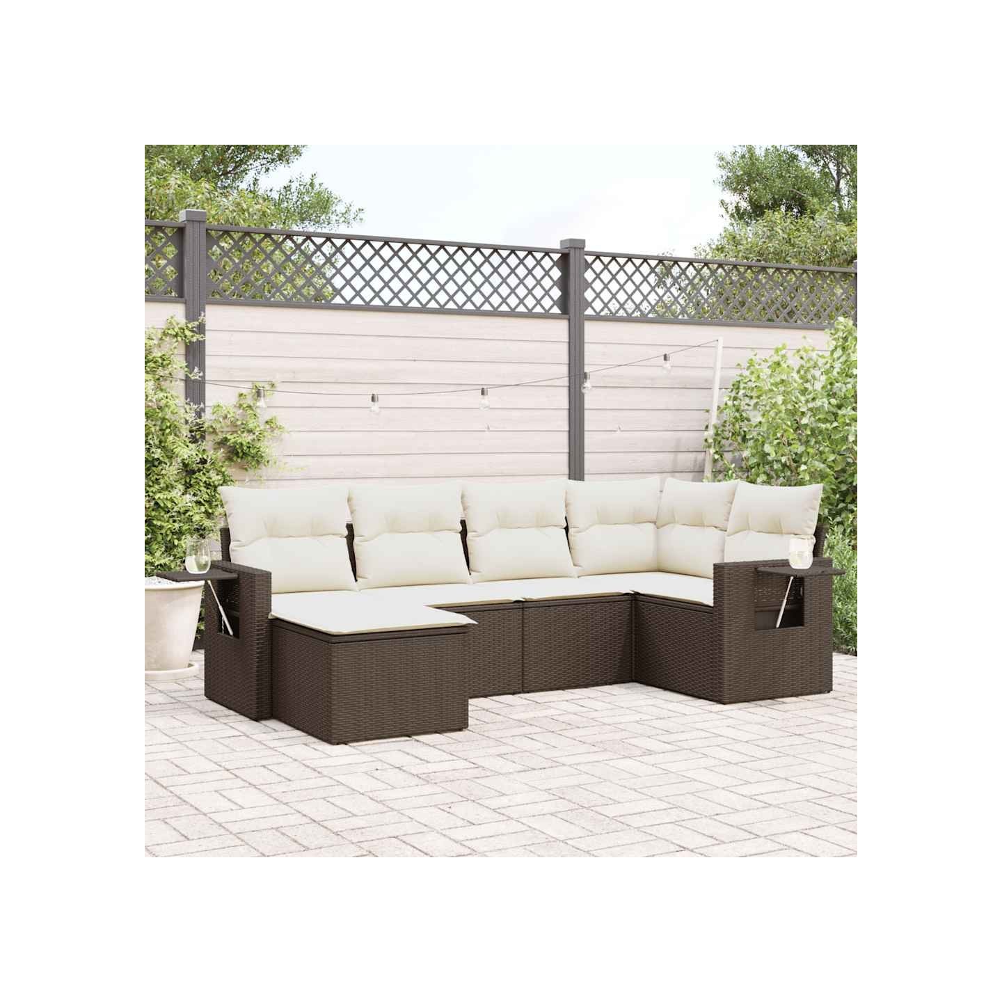 Salon de jardin avec coussins 6 pcs marron résine tressée