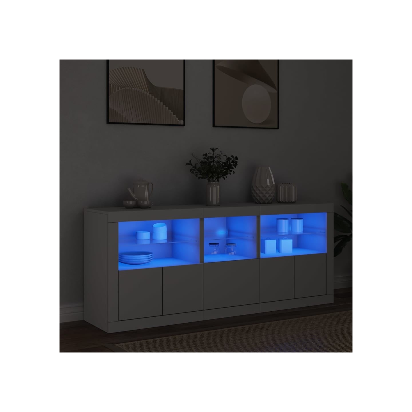 Buffet avec lumières LED blanc 162x37x67 cm