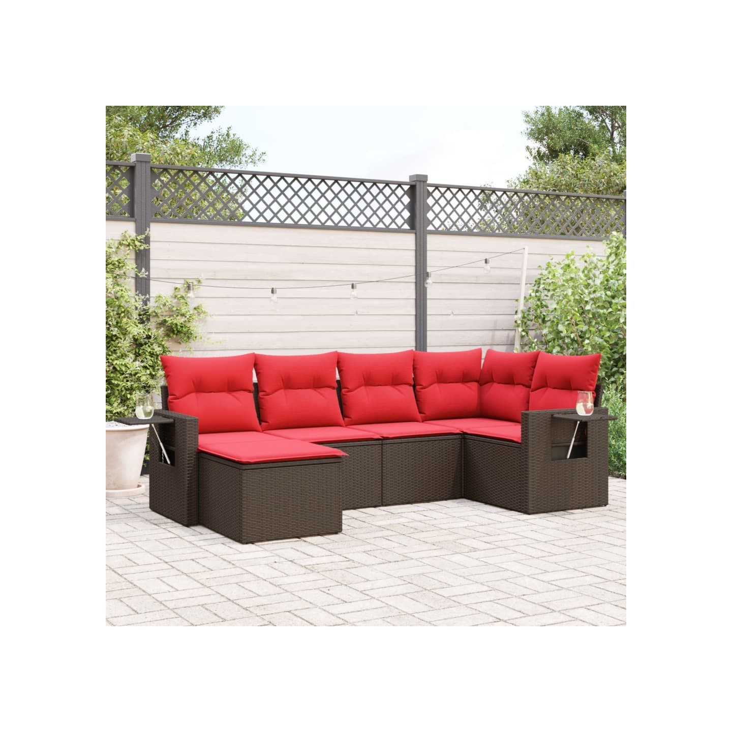 Ensemble de canapé de jardin 6 pcs avec coussins marron