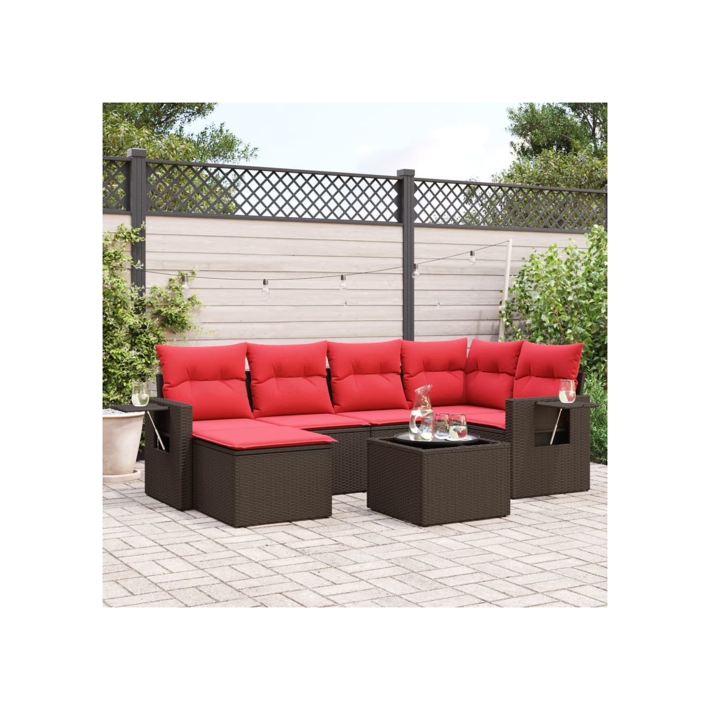Ensemble de canapé de jardin 7 pcs avec coussins marron