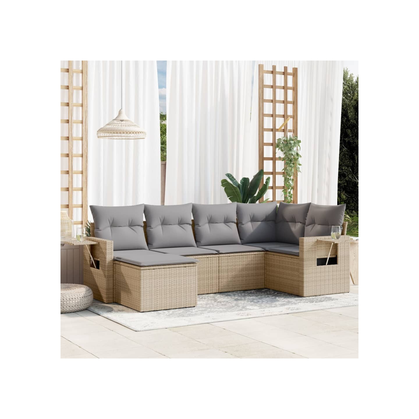 Salon de jardin avec coussins 6 pcs beige résine tressée
