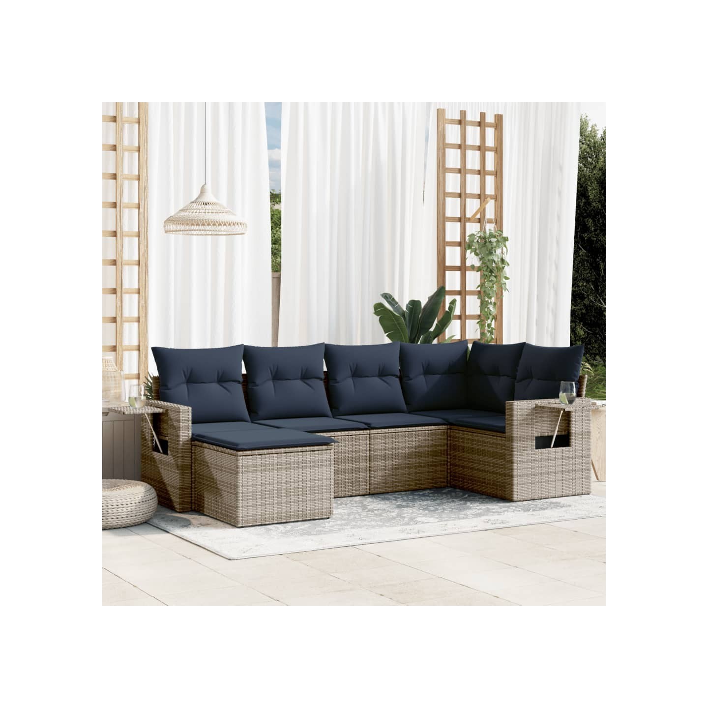 Ensemble de canapé de jardin 6 pcs avec coussins gris résine tressée