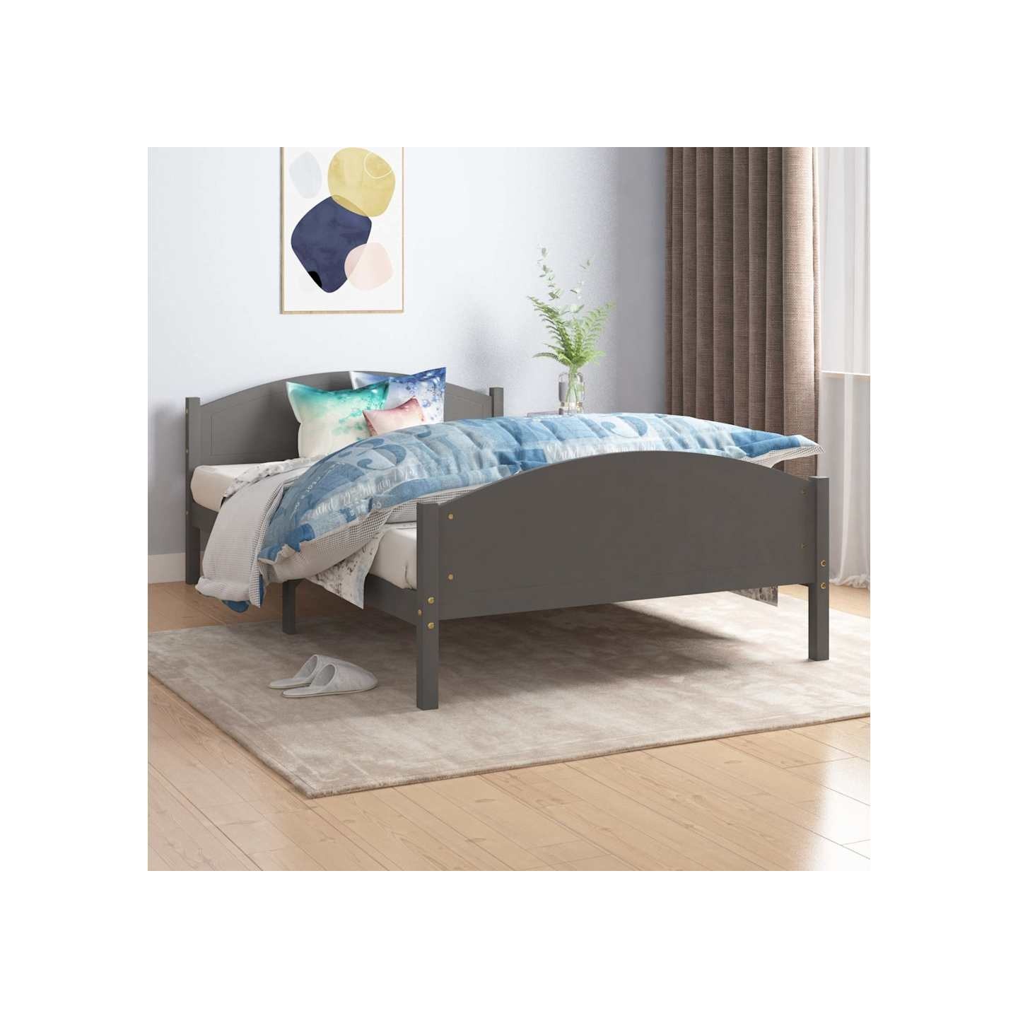 Cadre de lit sans matelas gris foncé pin massif 120x200 cm