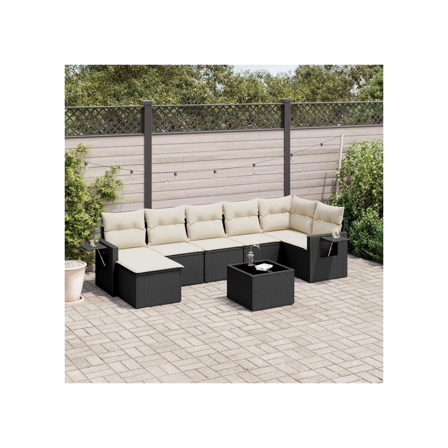 Salon de jardin 8 pcs avec coussins noir résine tressée