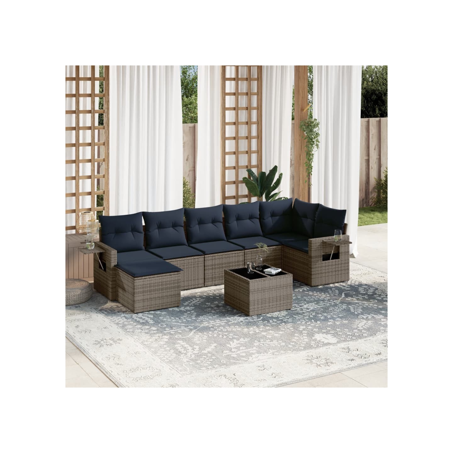 Ensemble de canapé de jardin 8 pcs avec coussins gris résine tressée