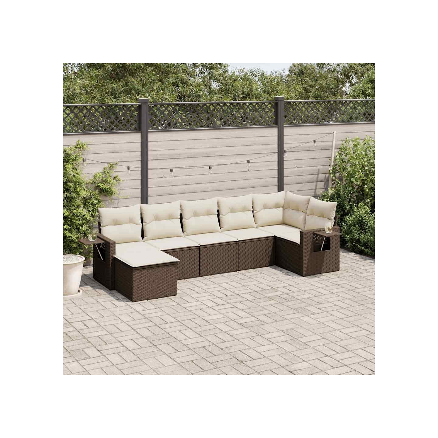 Salon de jardin avec coussins 7 pcs marron résine tressée
