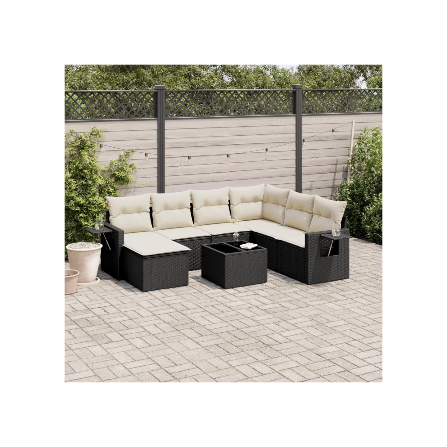 Salon de jardin 8 pcs avec coussins noir résine tressée