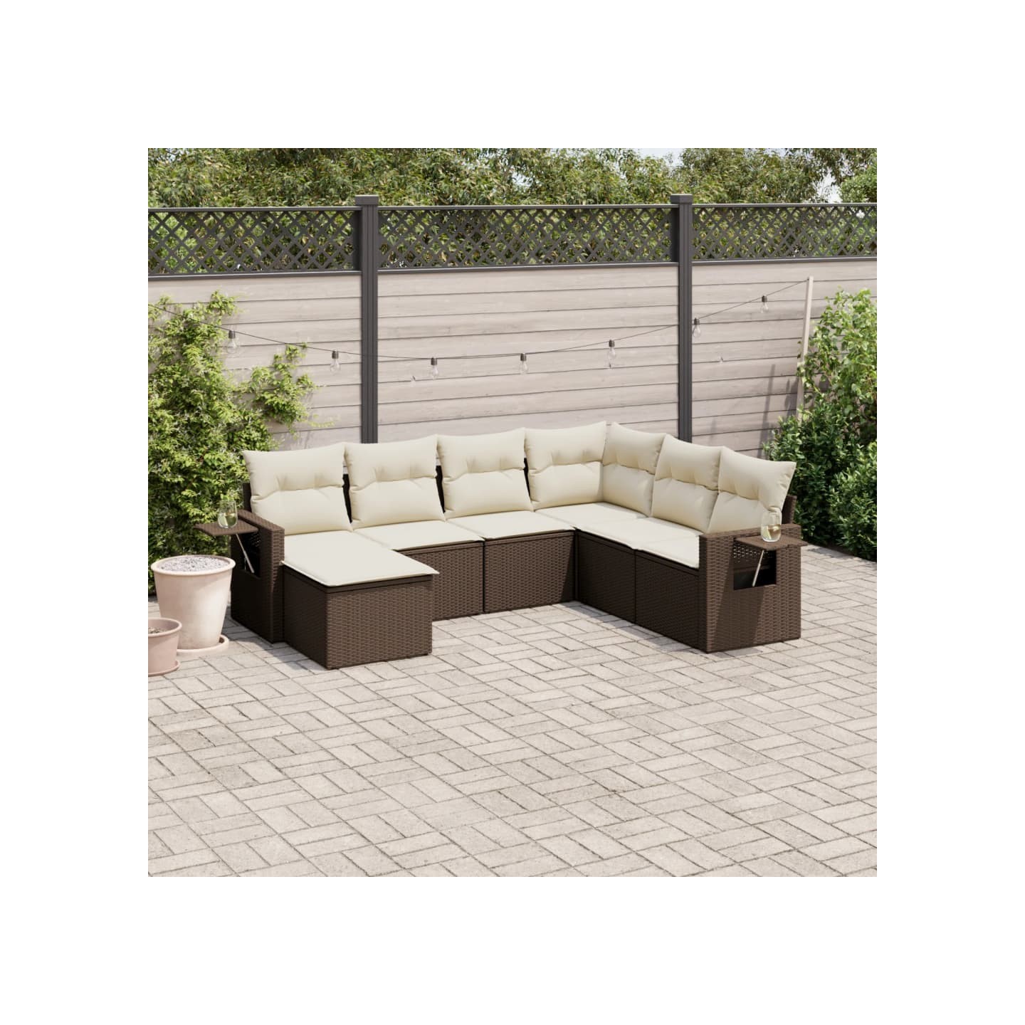 Salon de jardin avec coussins 7 pcs marron résine tressée