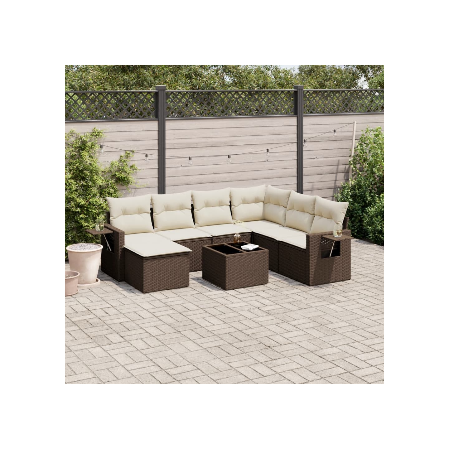 Salon de jardin 8 pcs avec coussins marron résine tressée