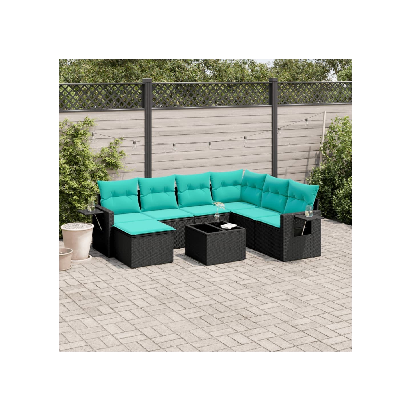 Ensemble de canapé de jardin 8 pcs avec coussins noir résine tressée