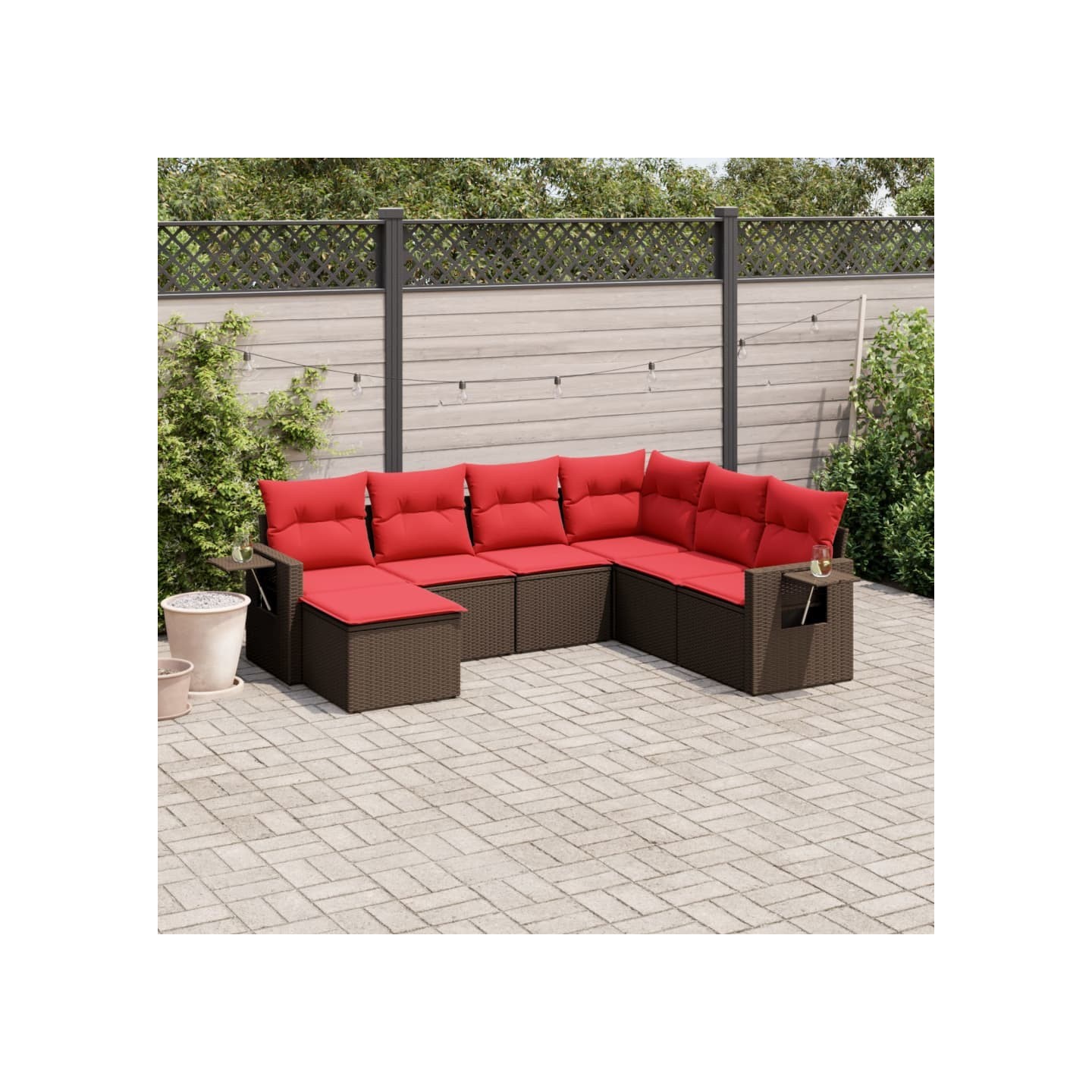 Ensemble de canapé de jardin 7 pcs avec coussins marron