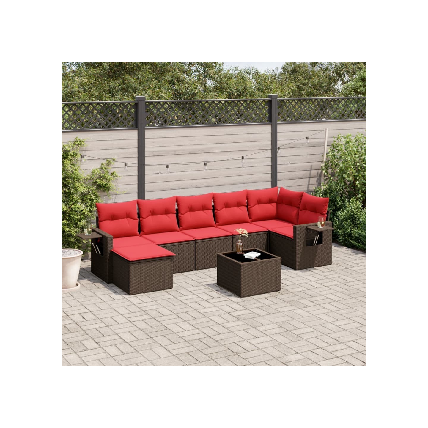 Ensemble de canapé de jardin 8 pcs avec coussins marron
