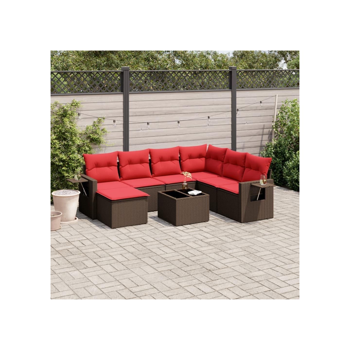 Ensemble de canapé de jardin 8 pcs avec coussins marron