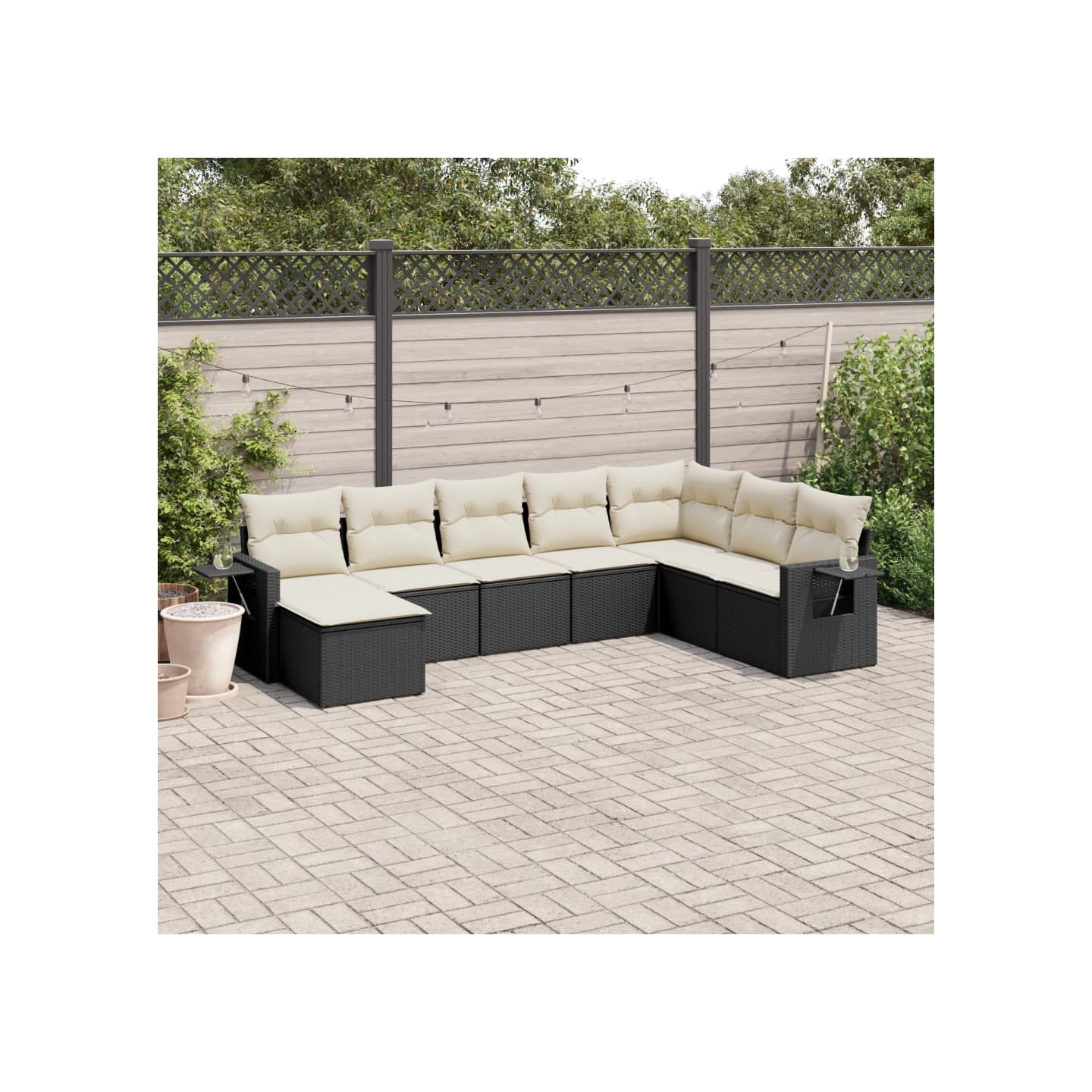Salon de jardin 8 pcs avec coussins noir résine tressée