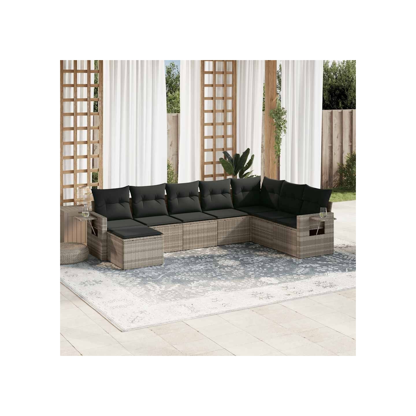 Salon de jardin 8 pcs avec coussins gris clair résine tressée