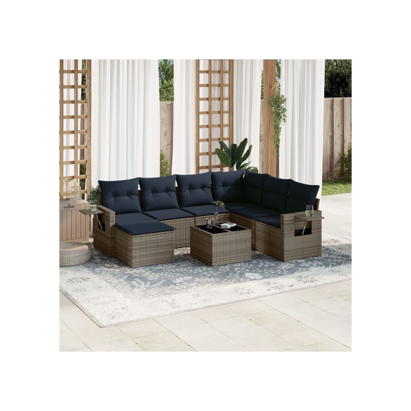 Ensemble de canapé de jardin 8 pcs avec coussins gris résine tressée
