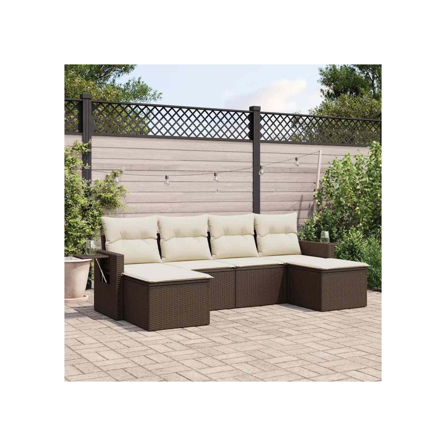 Salon de jardin avec coussins 6 pcs marron résine tressée