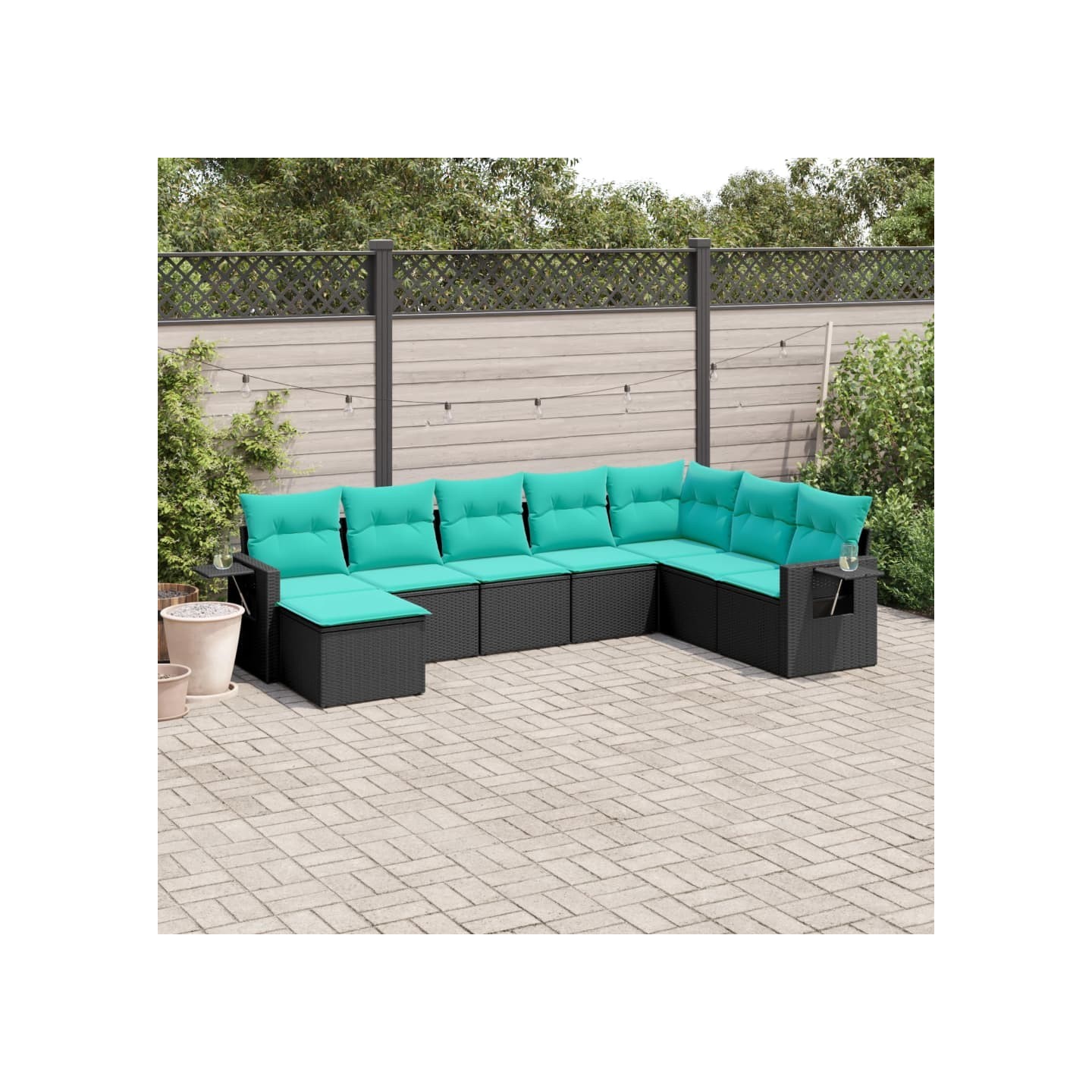 Salon de jardin 8 pcs avec coussins noir résine tressée