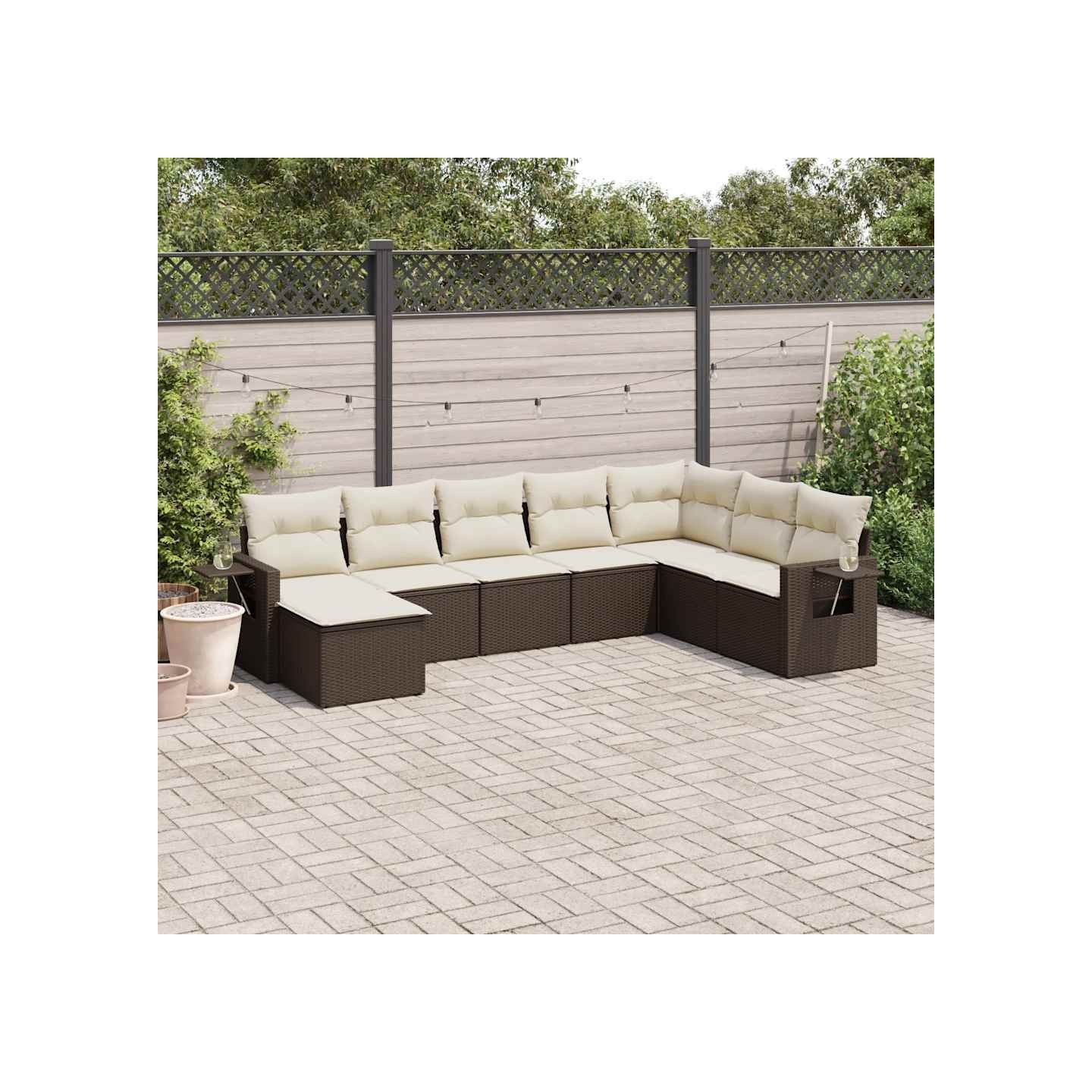 Salon de jardin 8 pcs avec coussins marron résine tressée
