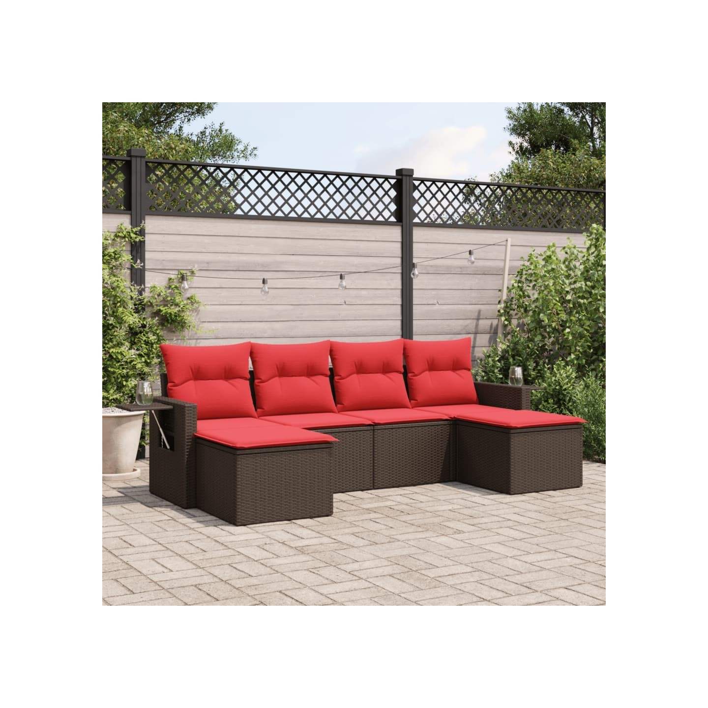 Ensemble de canapé de jardin 6 pcs avec coussins marron