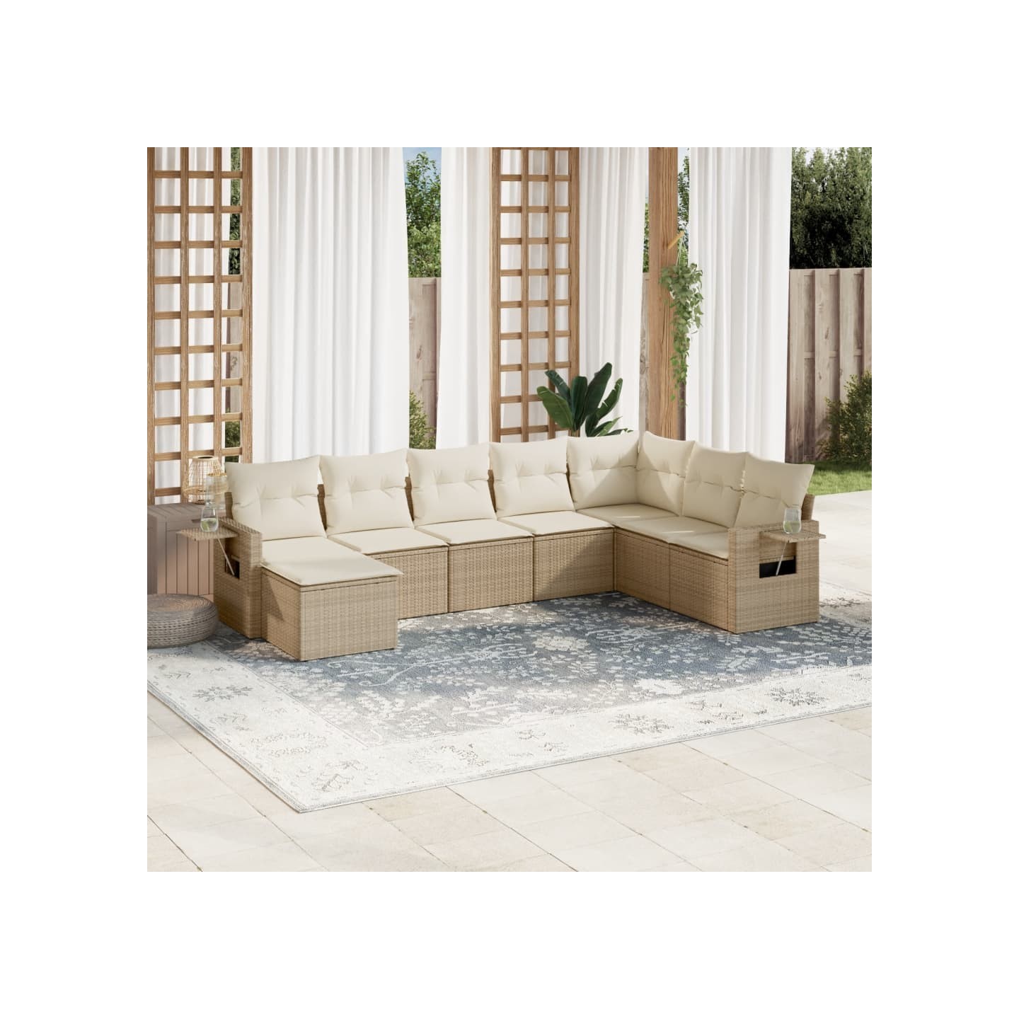 Salon de jardin avec coussins 8 pcs beige résine tressée