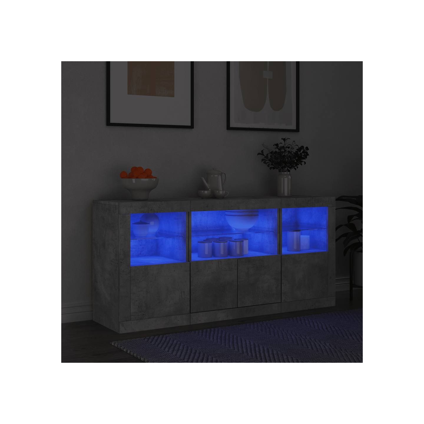 Buffet avec lumières LED gris béton 142,5x37x67 cm