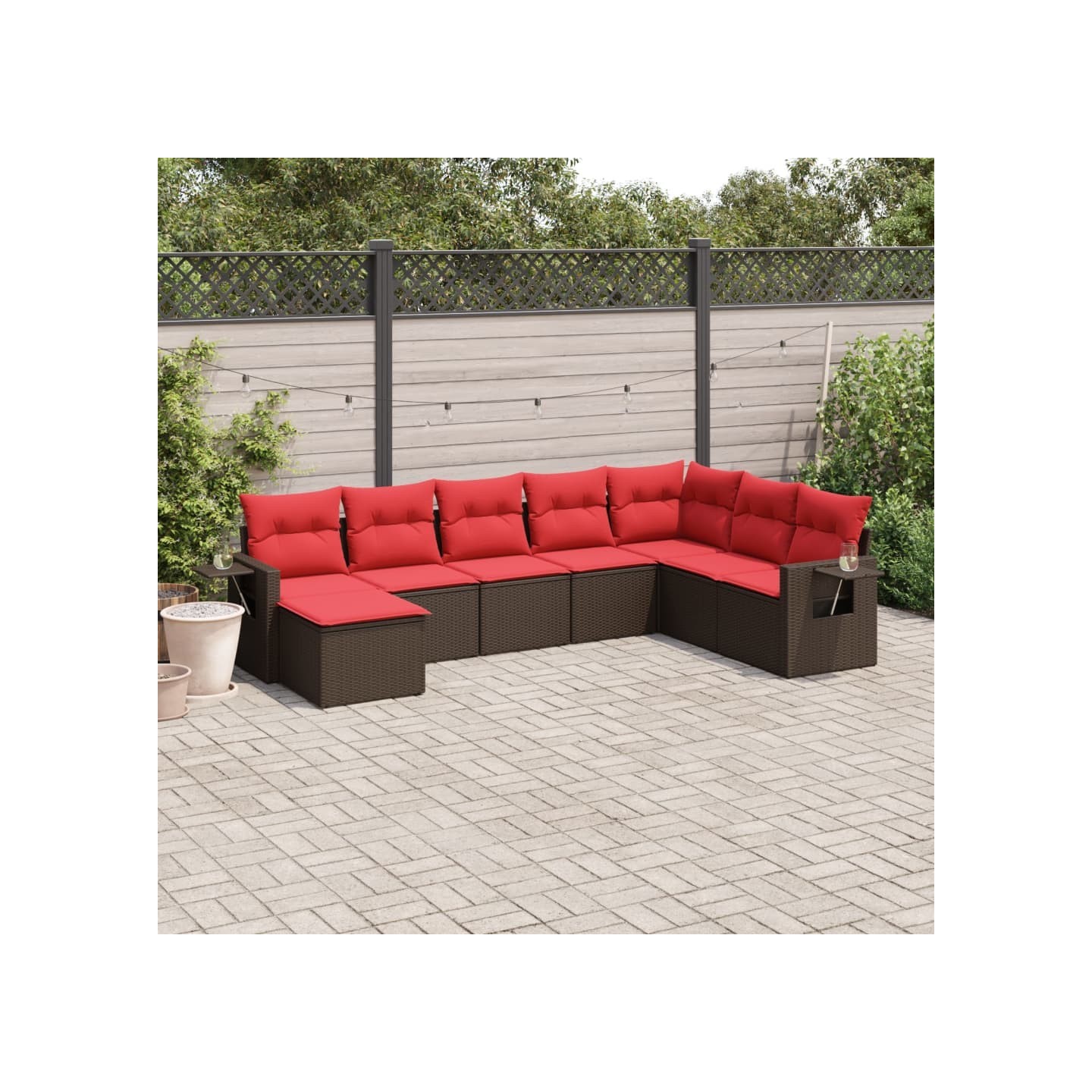 Ensemble de canapé de jardin 8 pcs avec coussins marron