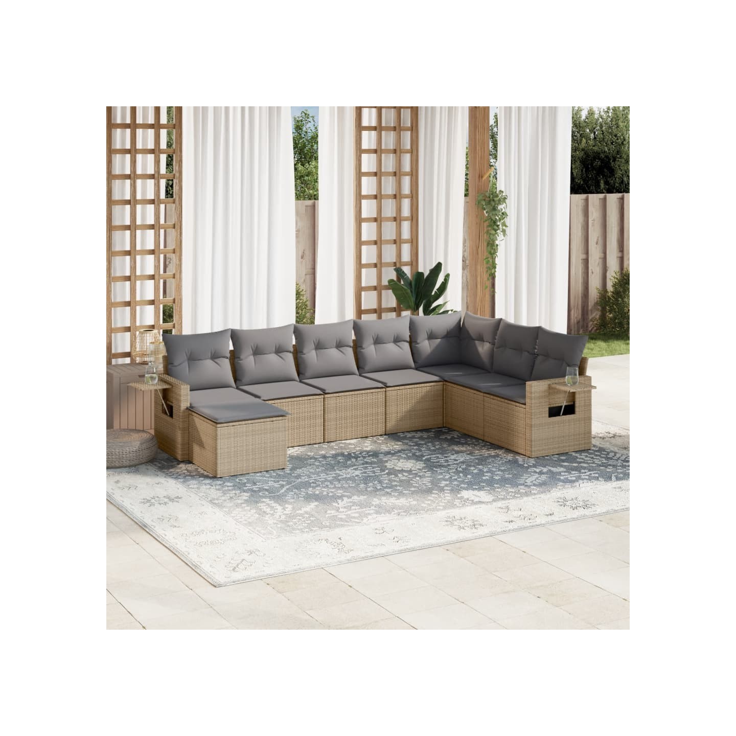 Salon de jardin avec coussins 8 pcs beige résine tressée
