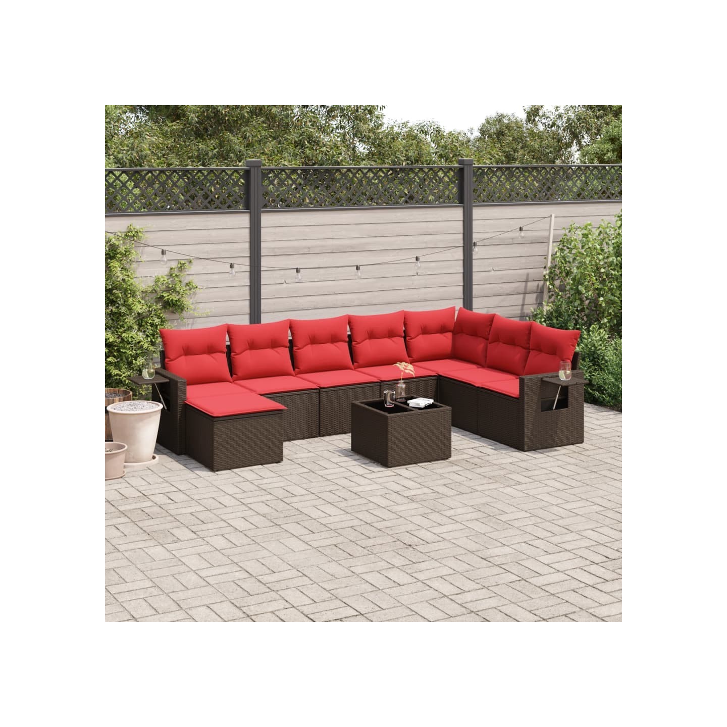 Ensemble de canapé de jardin 9 pcs avec coussins marron