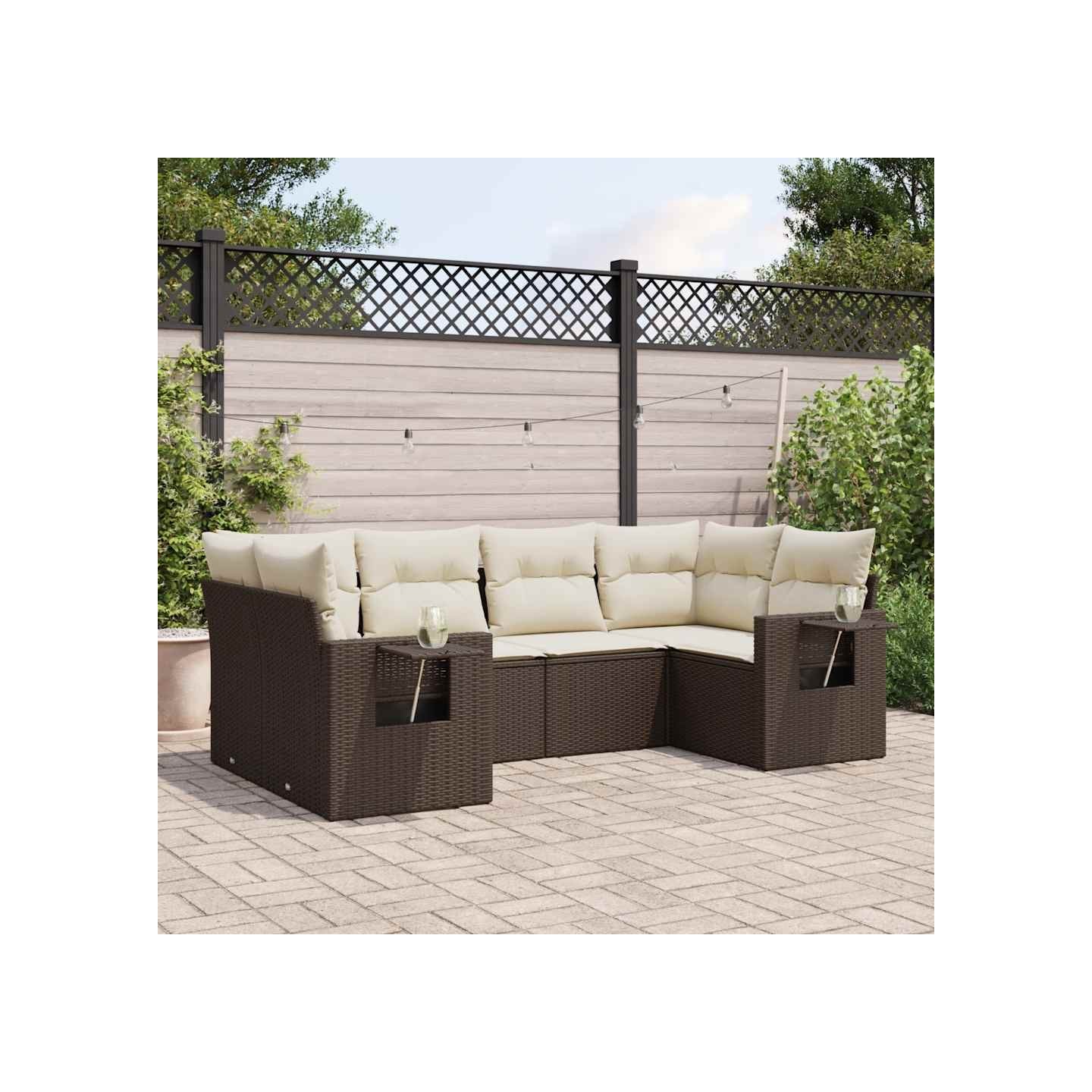 Salon de jardin avec coussins 6 pcs marron résine tressée