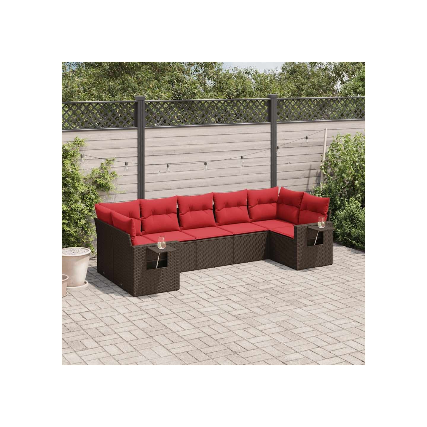 Ensemble de canapé de jardin 7 pcs avec coussins marron