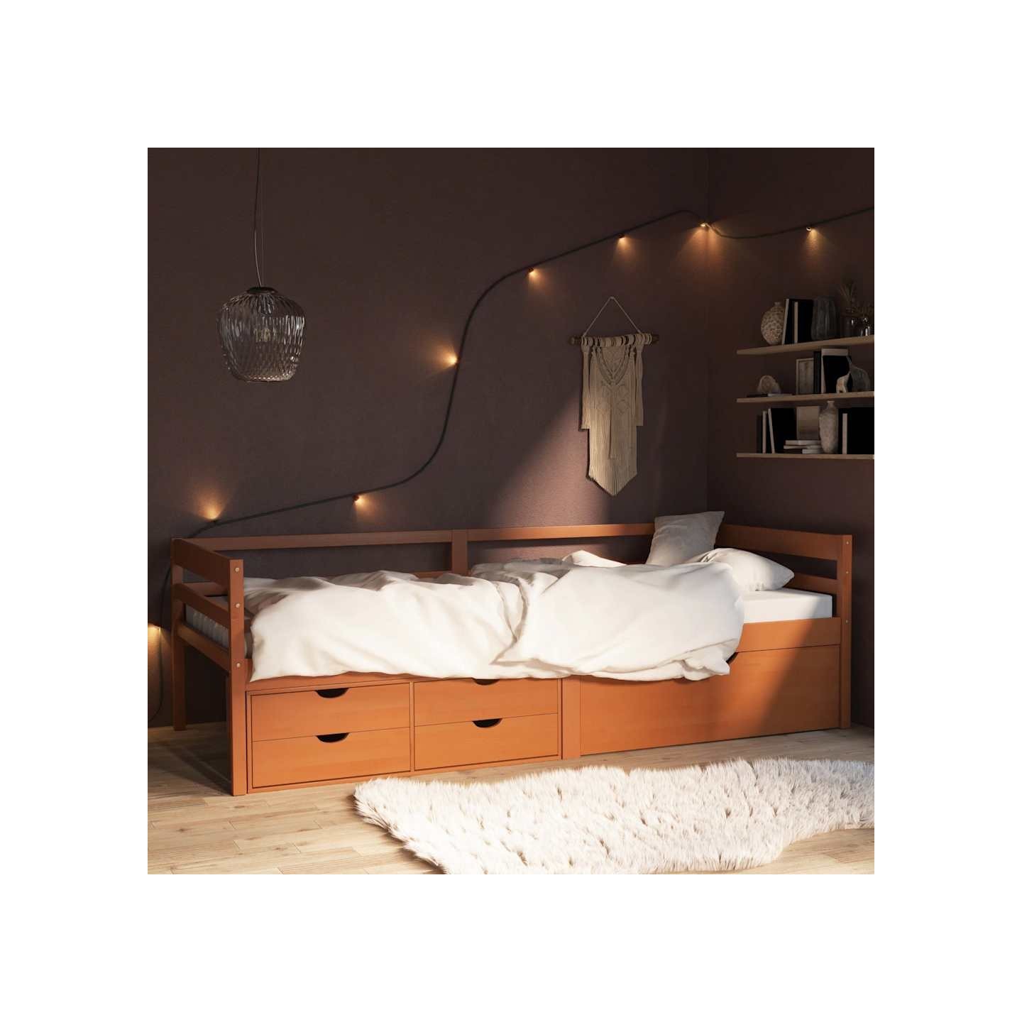 Cadre de lit avec rangement sans matelas marron miel 90x200 cm